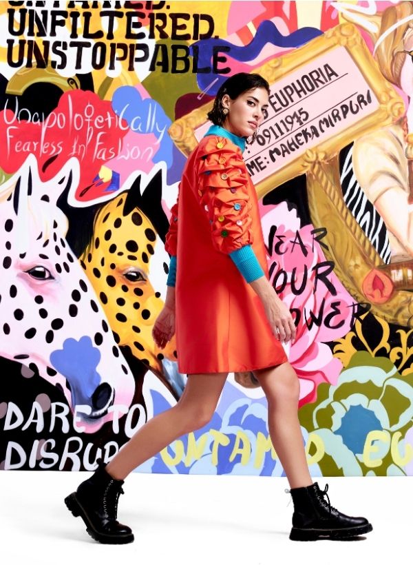 Orange Taffeta Zipper Dress