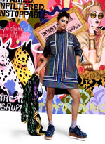 Load image into Gallery viewer, Blue PVC Exaggerated Shirt Dress