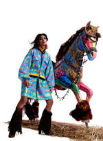 Load image into Gallery viewer, Multi Colored Turquoise Sequin Jacket Dress