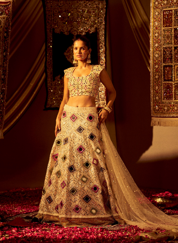 Light Pink Mirror Work Lehenga Set
