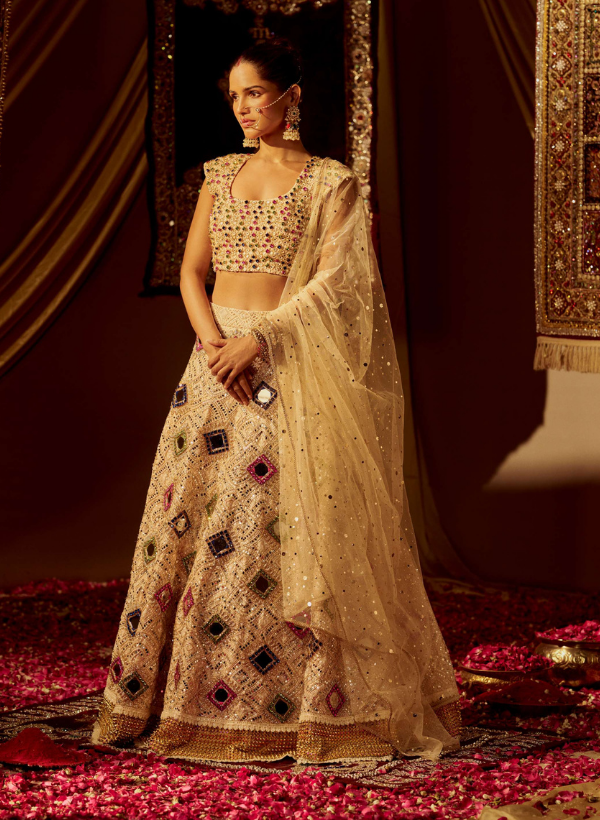 Light Pink Mirror Work Lehenga Set