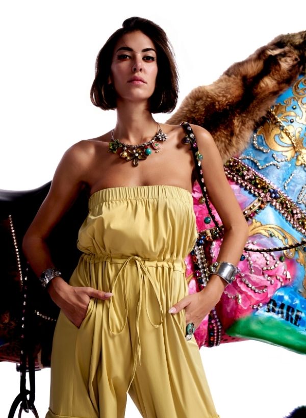 Yellow Jumpsuit With Exaggerated Swarovski Pockets