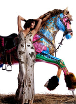 Load image into Gallery viewer, Beige & Gold Sequins Halter Jumpsuit