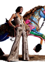 Load image into Gallery viewer, Beige & Gold Sequins Halter Jumpsuit