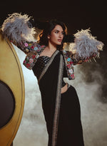 Load image into Gallery viewer, Black Brocade Corset & Embellished Jacket with Sari – Sari