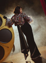Load image into Gallery viewer, Black Brocade Corset & Embellished Jacket with Sari – Jacket