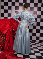 Load image into Gallery viewer, LONG BLUE METALLIC DENIM DRESS