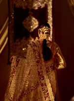 Load image into Gallery viewer, Swarovski Embellished Gold Banarasi Saree