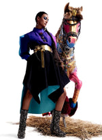 Load image into Gallery viewer, Black & Blue Taffeta Skirt