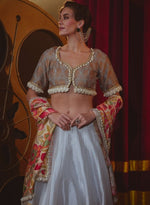 Load image into Gallery viewer, Metallic Lehenga Set with Floral Dupatta