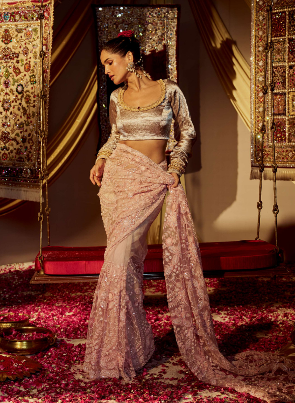 Dusty Pink Beaded Zaal Saree