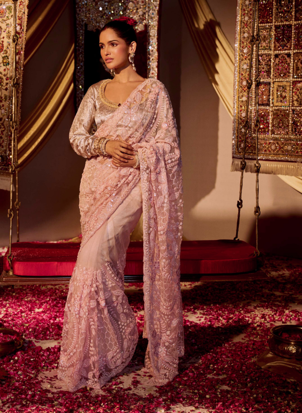 Dusty Pink Beaded Zaal Saree