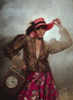Load image into Gallery viewer, Stone Grey Blazer with Hot-Pink Jacquard Skirt