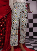 Load image into Gallery viewer, WHITE ZIPPER WATCH SHIRT PAIRED WITH CROPPED DENIM BEJEWELLED JEANS