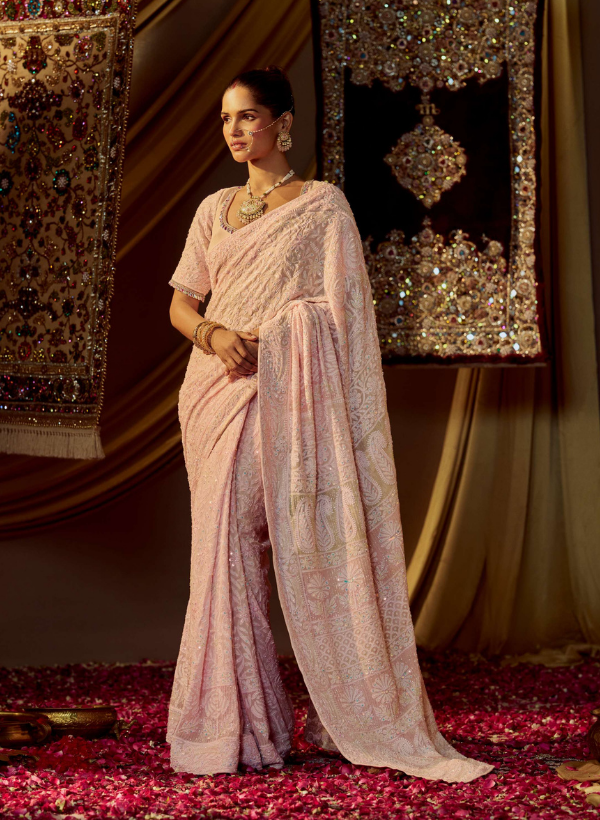 Light Pink Chikankari Saree