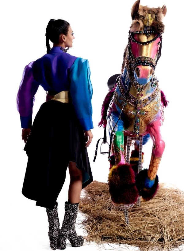 Black & Blue Taffeta Skirt