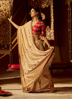 Load image into Gallery viewer, Red Embellished Blouse With Cream Chanderi Saree