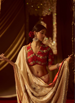 Load image into Gallery viewer, Red Embellished Blouse With Cream Chanderi Saree