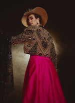 Load image into Gallery viewer, Black & Gold Embellished Dice Jacket with Taffeta Skirt – Shawl