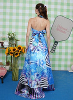 Load image into Gallery viewer, BLUE FRENCH ORGANZA HAND PAINTED LONG DRESS