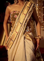 Load image into Gallery viewer, Gold Chanderi Mirror Work Saree