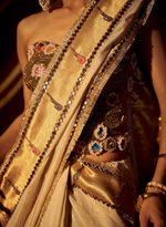 Load image into Gallery viewer, Gold Chanderi Mirror Work Saree