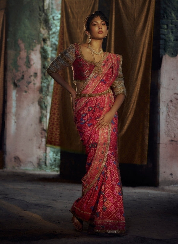 Red Heavy Bandhani Silk Saree