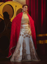 Load image into Gallery viewer, Jewel Finish Gold Brocade Lehenga Set