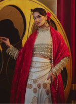 Load image into Gallery viewer, Jewel Finish Gold Brocade Lehenga Set