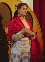 Load image into Gallery viewer, Jewel Finish Gold Brocade Lehenga Set