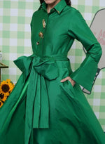 Load image into Gallery viewer, EMERALD GREEN TAFFETA LONG SHIRT DRESS