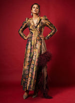 Load image into Gallery viewer, Olive Green Silk Long Coat Anarkali