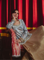 Load image into Gallery viewer, Sky Blue Shimmer Kurta & Tissue Lehenga Set