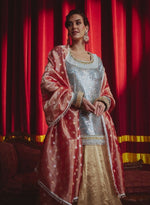 Load image into Gallery viewer, Sky Blue Shimmer Kurta & Tissue Lehenga Set