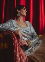 Load image into Gallery viewer, Sky Blue Shimmer Kurta & Tissue Lehenga Set