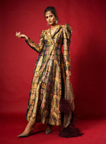 Load image into Gallery viewer, Olive Green Silk Long Coat Anarkali