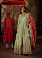 Load image into Gallery viewer, Sky Blue Banarasi Jacket Anarkali Set