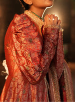 Load image into Gallery viewer, Red Brocade Anarkali Jacket Set