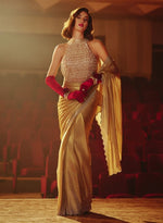 Load image into Gallery viewer, Sequined Gold Sari & Tassel Embellished Blouse