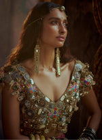 Load image into Gallery viewer, Lime Green Hand-Painted Lehenga Set