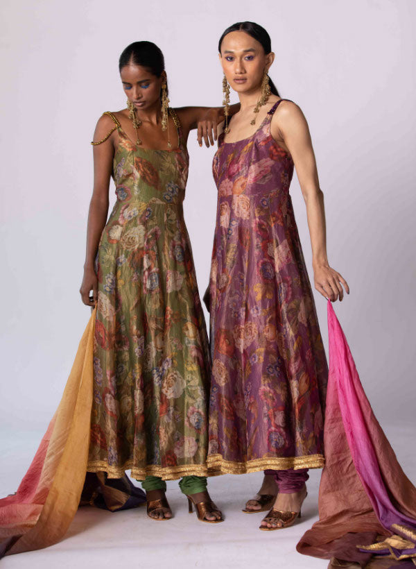 Purple Silk Kurta & Churidar Set