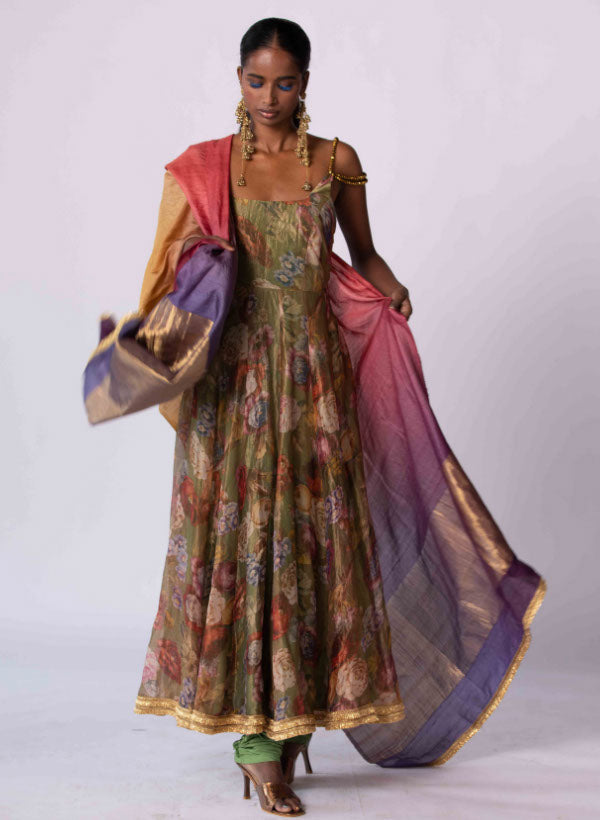 Purple Silk Kurta & Churidar Set