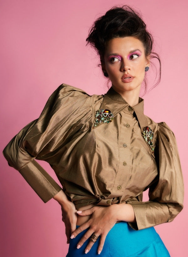 Dusty Brown Taffeta Elaborate Shirt