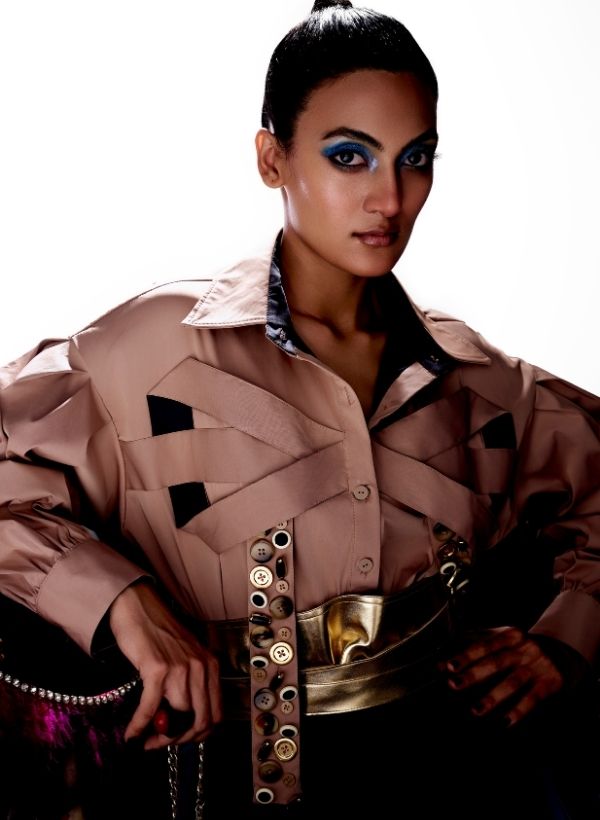 Beige/Navy Blue Dual Color Shirt