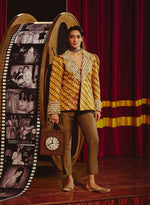 Load image into Gallery viewer, Embellished Gold Brocade Blazer Set – Pants