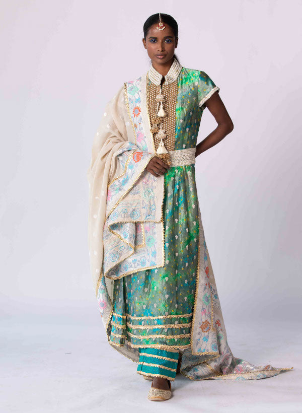 Green banarasi Silk Kurta & Pyjamas Set