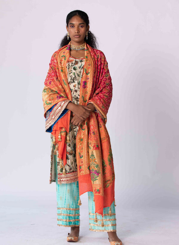 Beige Multi Colored Kurta Set