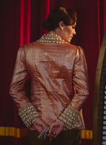 Load image into Gallery viewer, Rose Gold Embellished Brocade Blazer Set – Jacket