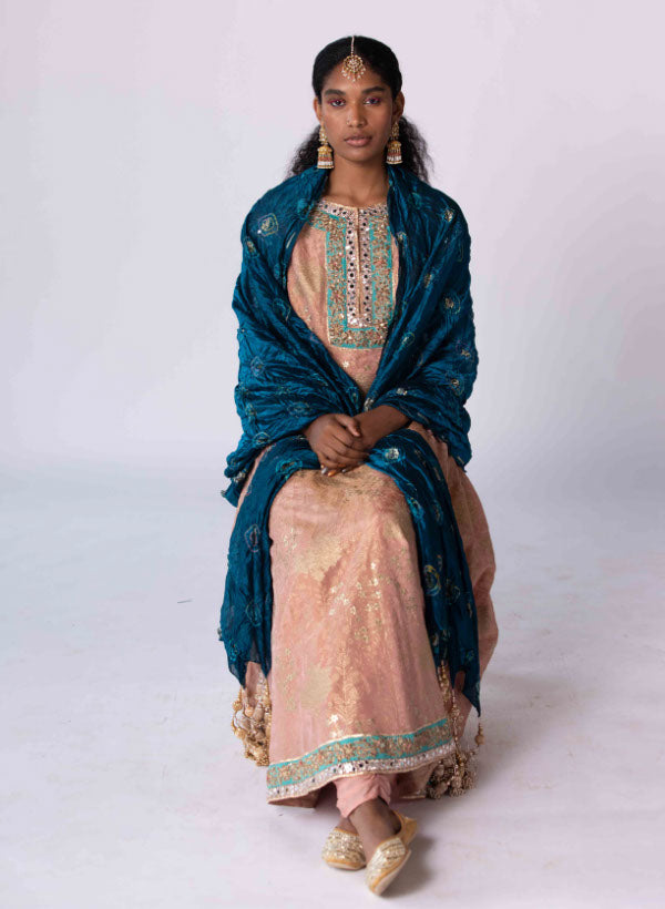 Salmon Pink Kurta & Churidar Set