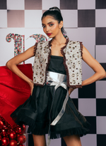 Load image into Gallery viewer, SKY BLUE SWAROVSKI WAISTCOAT WITH BROWN TASSELS